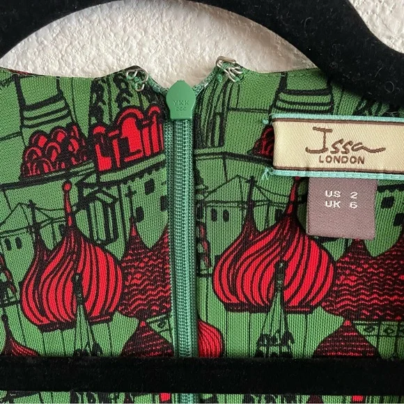 Issa London Green Red Print Dress Size 2 - Picture 4 of 9